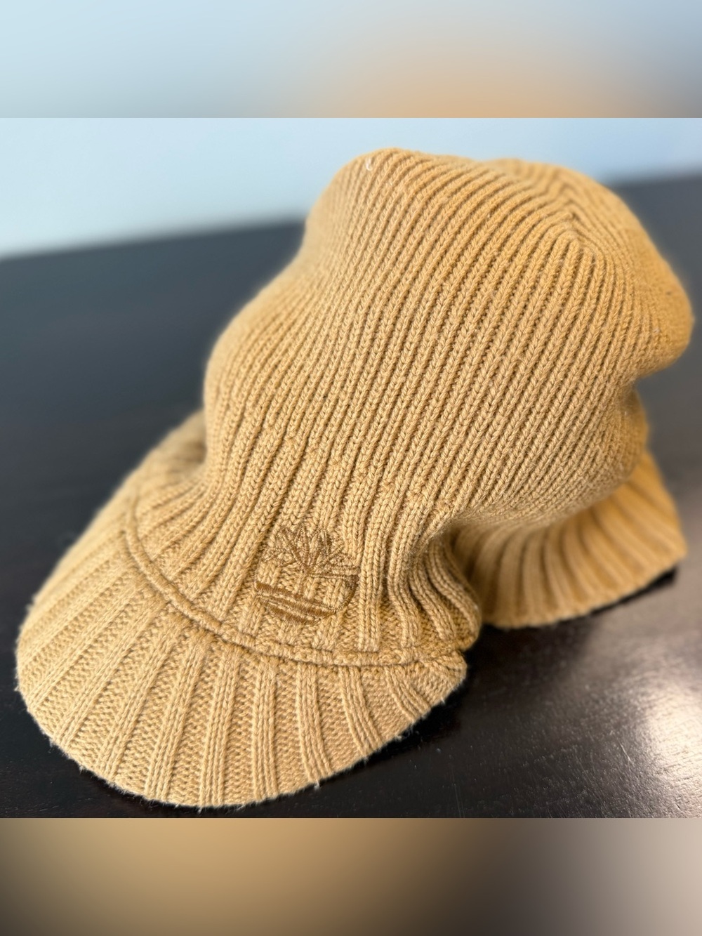 🧢 Timberland Ribbed Knit Visor Beanie Hat – Wheat Tonal Logo Rare Style - Picture 5 of 10